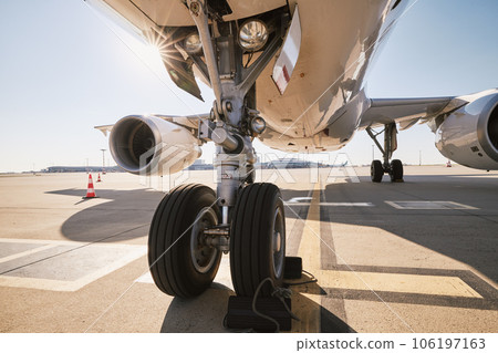 Low angle view of airplane at airport. 106197163