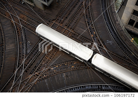 Train on elevated railroad track . 106197172
