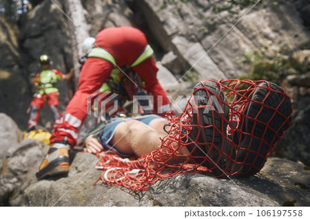 Rescue in difficult to access terrain by Emergency Medical Service. 106197558