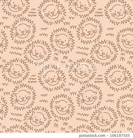 Beautiful kids vector seamless pattern with cute hand drawn lion faces. Children stock illustratrion. 106197585