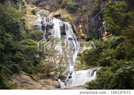 High waterfall in pure nature in Sri Lanka. 106197671