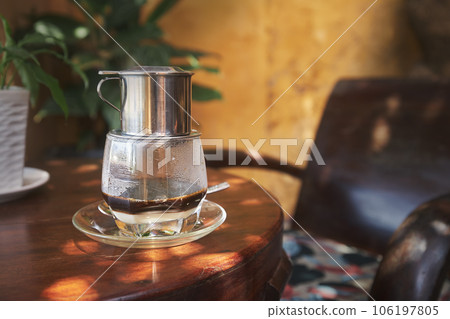 Traditional Vietnamese coffee with condensed milk in cafe. 106197805