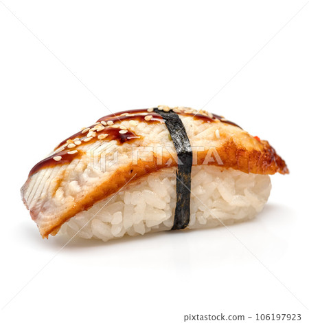 Delicious Unagi Eel Nigiri Sushi on black background. Traditional Japanese cuisine 106197923