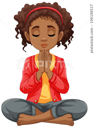 Curly-haired Woman Meditating with Closed Eyes 106198527