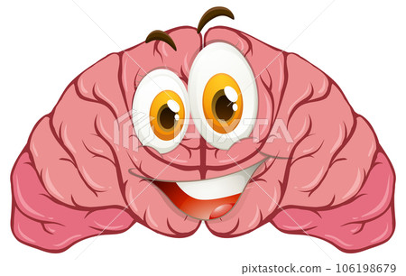 Cartoon human brain with facial expression 106198679