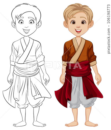 Caucasian Man in Southeast Asian Traditional Outfit Cartoon 106198773