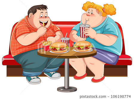Fat couple eating fast food at the restaurant Fat couple eating fast food at the restaurant 106198774