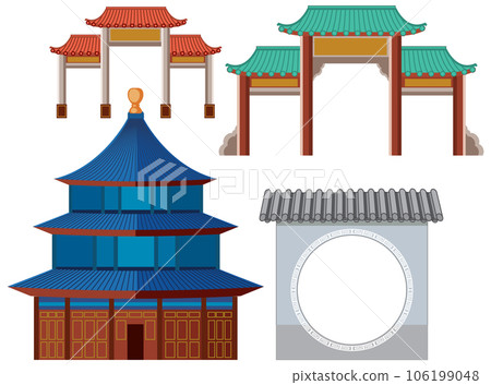Set of Japanese building architecture isolated 106199048