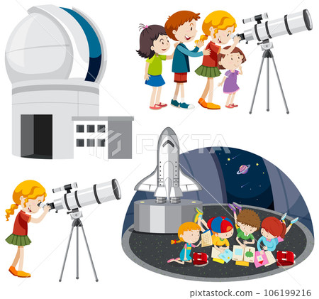 Playful Children Using Telescopes Vector Collection 106199216