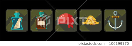 Pirate Icons and Web Game Object Frames Vector Set 106199570