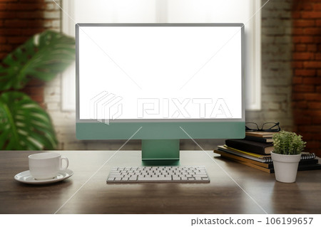 Businessman working using a desktop computer of the blank screen mockup image sitting at a comfortable workplace copyspace lifestyle portrait working technology Businessman working using a desktop computer of the blank screen mockup image sitting at a comfortable workplace copyspace lifestyle portrait working technology 106199657