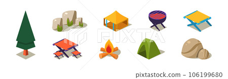 Isometric Camping Object and Adventure Elements Vector Set Isometric Camping Object and Adventure Elements Vector Set 106199680