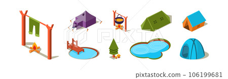Isometric Camping Object and Adventure Elements Vector Set 106199681