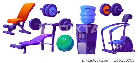 Cartoon set of sport gym equipment 106199795