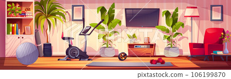 Gym at home - interior with exercise machines 106199870