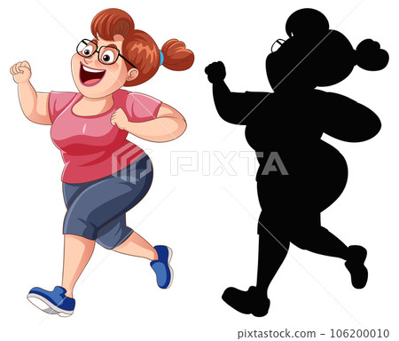 Running Cartoon Character: Overweight Woman Silhouette Running Cartoon Character: Overweight Woman Silhouette 106200010