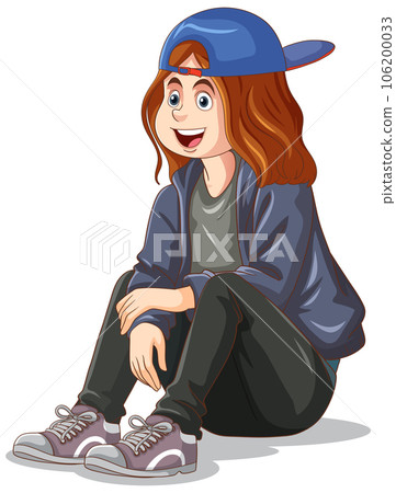 Teen woman sitting on the floor 106200033