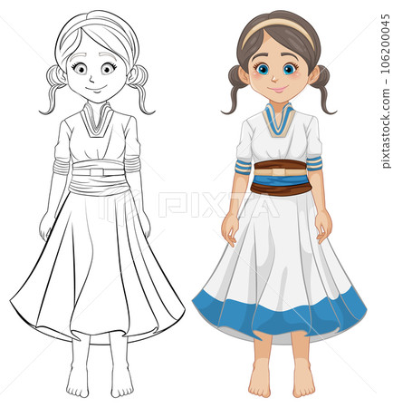 Beautiful Traditional Dress: Vector Cartoon Illustration for Coloring Beautiful Traditional Dress: Vector Cartoon Illustration for Coloring 106200045