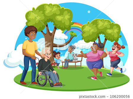 People at the park doing different activities 106200056