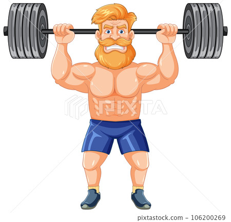 Muscular Man with Beard and Mustache Lifting Weights 106200269