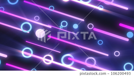 Blue purple glowing geometric abstract background pattern of flying lines and circles Blue purple glowing geometric abstract background pattern of flying lines and circles 106200493