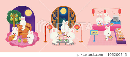 Cute rabbits and mooncakes Cute rabbits and mooncakes 106200543