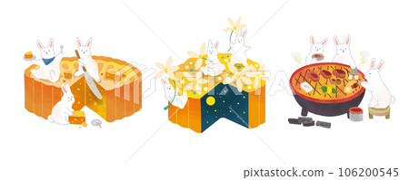 Cute rabbits sharing delicious food Cute rabbits sharing delicious food 106200545