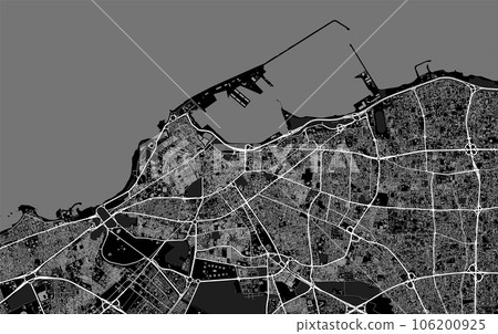 Tripoli map. Detailed black map of Tripoli city poster with roads. Cityscape urban vector. Cityscape poster metropolitan aria view. 106200925