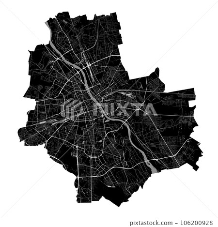 Black Warsaw city map, administrative area Black Warsaw city map, administrative area 106200928