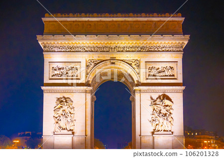 Arc de Triomphe de l Etoile at the top of the Champs-Elysees boulevard by night, Paris, France Arc de Triomphe de l Etoile at the top of the Champs-Elysees boulevard by night, Paris, France 106201328