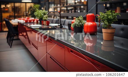 Kitchen utensils on work top, Stock image