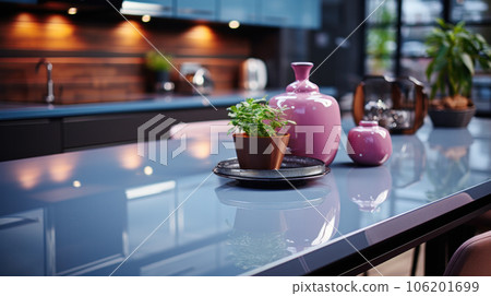 Glance Kitchen in modern style with light worktop with kitchen utensils. Glance Kitchen in modern style with light worktop with kitchen utensils. 106201699