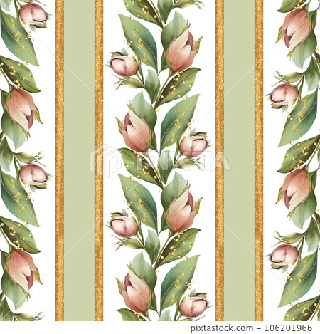 Seamless pattern with tulip flowers and stripes. Floral background with hand drawn flowers 106201966