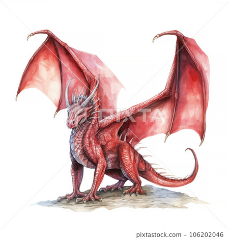 Red Dragon hand drawn watercolor illustration sketch for decorative design of Asian culture celebrations, traditional holidays banners, greeting cards, fashion background and invitations. 106202046