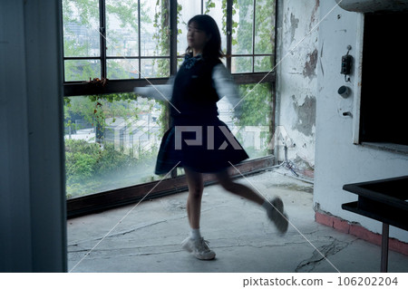High school girls dancing in the school corridor High school girls dancing in the school corridor 106202204