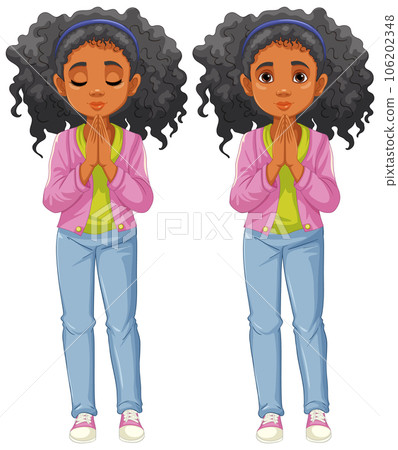 Praying Woman with Curly Hair: A Vector Illustration Praying Woman with Curly Hair: A Vector Illustration 106202348