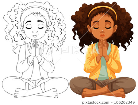 Curly-haired Woman Meditating with Closed Eyes Curly-haired Woman Meditating with Closed Eyes 106202349
