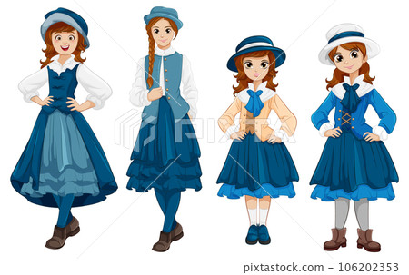 Vintage Women in Blue Dresses: A Vector Illustration Vintage Women in Blue Dresses: A Vector Illustration 106202353