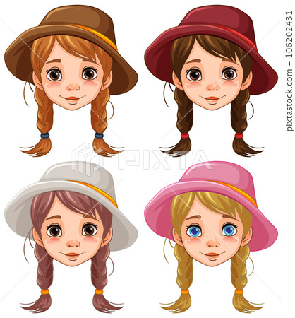 Four Cute Women with Braids and Hats 106202431