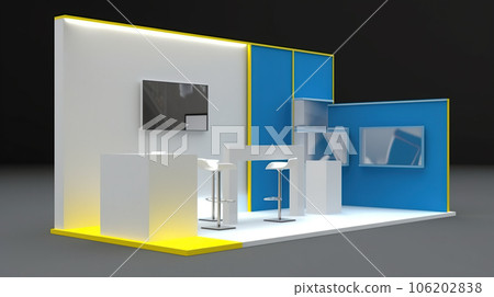 Commercial stand in an exhibition hall or a large professional salon ready to receive brands and advertisements 106202838