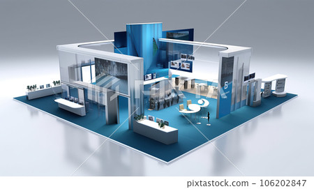 Commercial stand in an exhibition hall or a large professional salon ready to receive brands and advertisements Commercial stand in an exhibition hall or a large professional salon ready to receive brands and advertisements 106202847