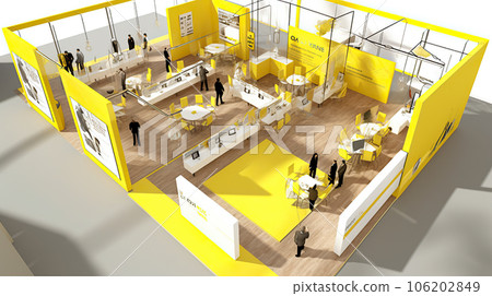Commercial stand in an exhibition hall or a large professional salon ready to receive brands and advertisements Commercial stand in an exhibition hall or a large professional salon ready to receive brands and advertisements 106202849