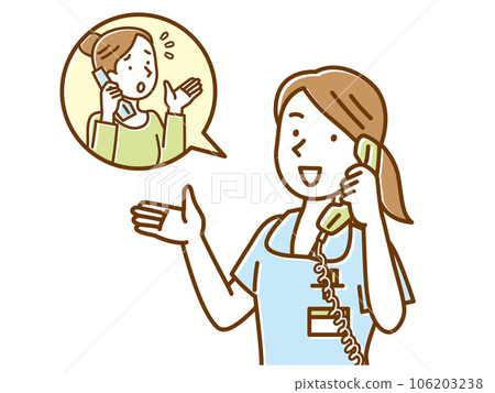 A young female nurse responding to a phone call from a patient with a smile 106203238