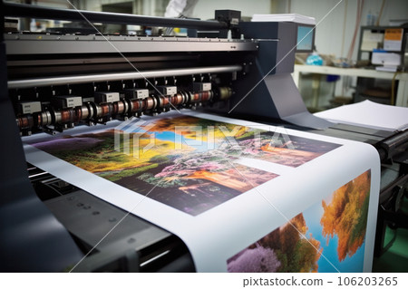 Large format printing machine in operation. Industry 106203265