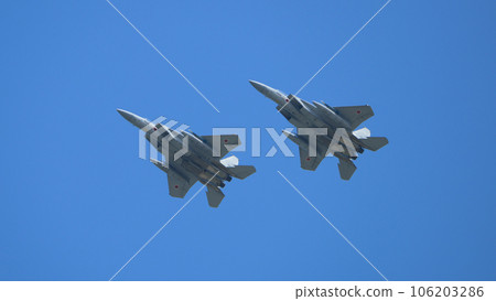 JASDF F-15 Eagle formation flying overhead JASDF F-15 Eagle formation flying overhead 106203286