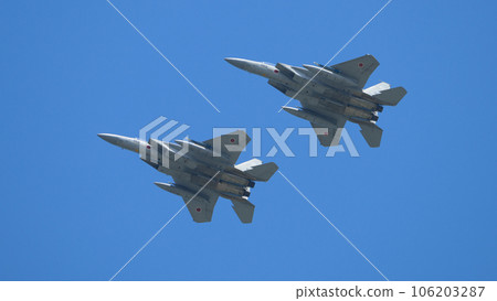 JASDF F-15 Eagle formation flying overhead 106203287