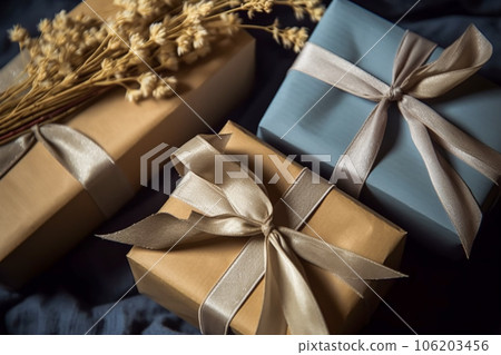 Holiday gifts and presents, blue gift boxes as surprise present for baby shower, birthday, Christmas, boxing day, wedding and holidays shopping, generative ai 106203456
