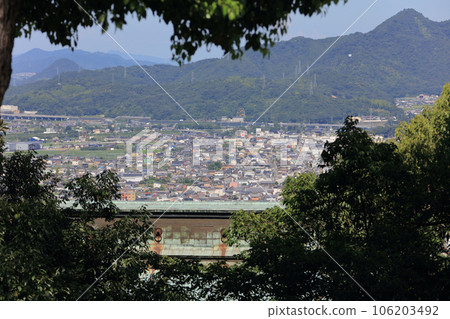 The streets of Kotohira and Manno seen through the roof of Asahisha at Kotohira Shrine The streets of Kotohira and Manno seen through the roof of Asahisha at Kotohira Shrine 106203492