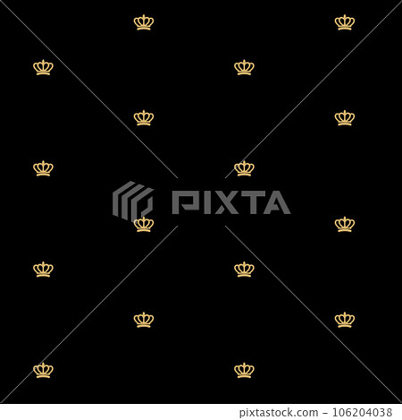 Crown seamless modern pattern. Gold crown on black background. Graphic print for textile. Vector illustration 106204038