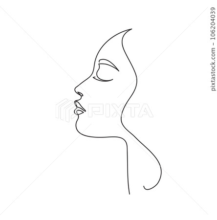 Woman profile with long hair. Portrait female beauty concept. Continuous line drawing vector illustration. Woman profile with long hair. Portrait female beauty concept. Continuous line drawing vector illustration. 106204039
